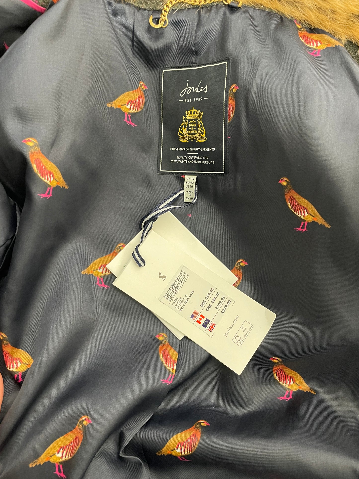 Joules Langley Coat Size 14 & 16 NWT